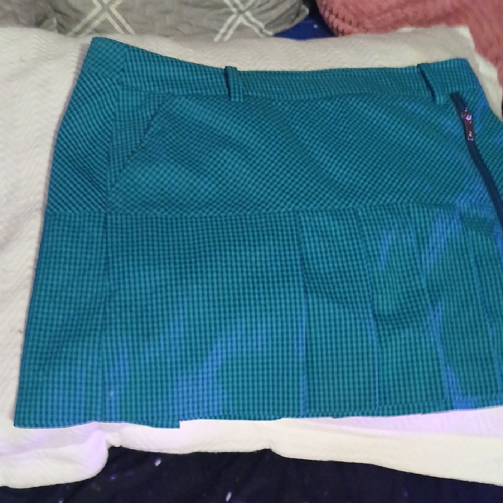 Chic Teal Checkered Mini Skirt